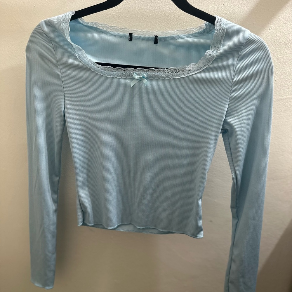 light blue long sleeve lace top